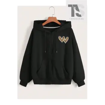 Leopar Desen Kalpler Sweatshirt Fermuarlı Hırka
