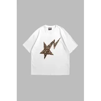Leopar Falling Star Oversize Unisex Beyaz