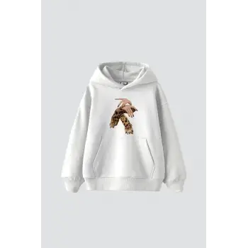 Leopar Hand Baskılı Oversize Unisex Premium Beyaz