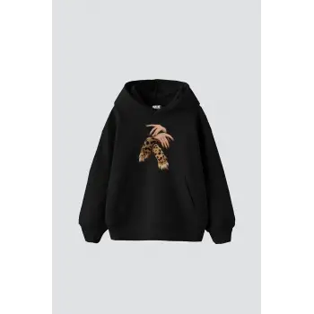 Leopar Hand Baskılı Oversize Unisex Premium Siyah