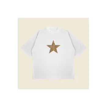 Leopar Starz Baskılı Oversize Unisex Pamuklu Nefes Alan Kalın Kumaşlı