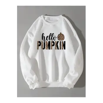 Leopard & Letter Graphic Pullover Sweatshirt Gri