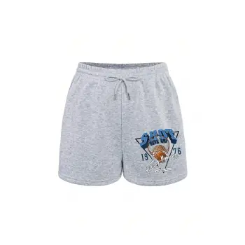 Letter & Basketball Print Drawstring Waist Şort