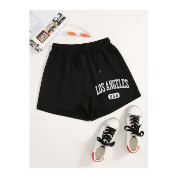 Letter Graphic Drawstring Şort