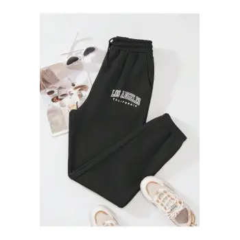 Letter Graphic Drawstring Waist 4 Mevsim Eşofman