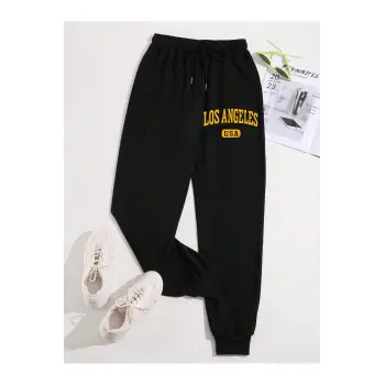 Letter Graphic Drawstring Waist 4 Mevsim Eşofman