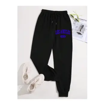 Letter Graphic Drawstring Waist 4 Mevsim Eşofman