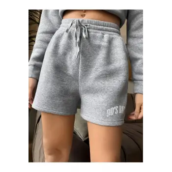 Letter Graphic Drawstring Waist Şort