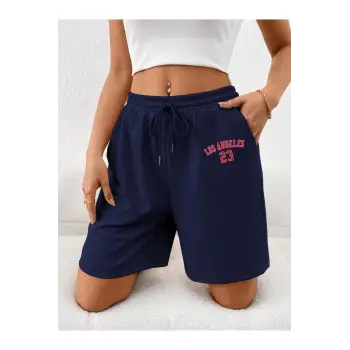 Letter Graphic Drawstring Waist Şort