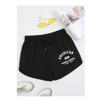 Letter Graphic Drawstring Waist Track Şort