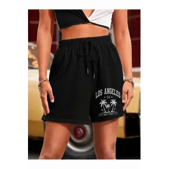 Letter Graphic Drawstring Waist Track Şort
