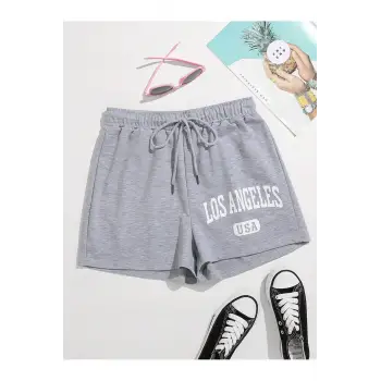 Letter Graphic Drawstring Waist Track Şort