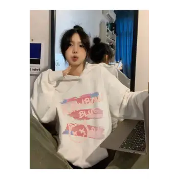 Letter Graphic Drop Shoulder Oversized Hoodie Beyaz