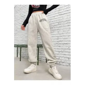 Letter Graphic Elastic Waist 4 Mevsim Eşofman