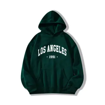 Letter Graphic Lined Kangaroo Pocket Hoodie Yeşil