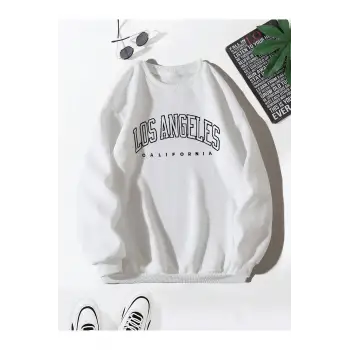 Letter Graphic Lined Sweatshirt Beyaz