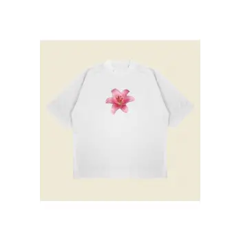 Lillium Baskılı Oversize Unisex Pamuklu Nefes Alan Kalın Kumaşlı
