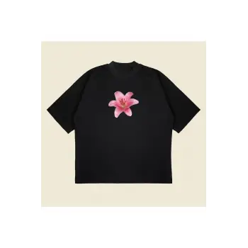 Lillium Baskılı Oversize Unisex Pamuklu Nefes Alan Kalın Kumaşlı