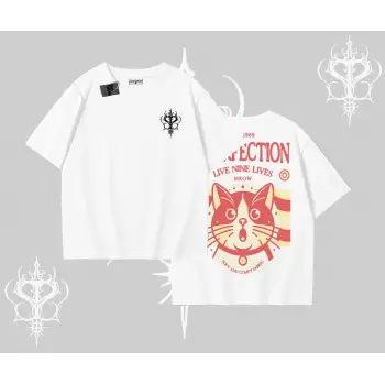 Live Nine Lives Kedi Tasarımlı Oversize Tshirt