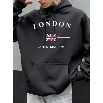 Londra Birleşik Krallık Bayrağı Baskılı Kapüşonlular Erkekler Moda Sonbahar Hoody Rahat Polar