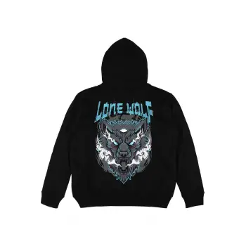 Lone Wolf Siyah Oversize Unisex Kapüşonlu Sweatshirt Hoodie