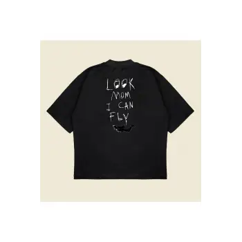 Look Mom I Can Fly Boxy Fit Oversize Unisex Tshirt – Baskılı Tişört |