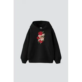 Love İs Real Baskılı Oversize Unisex Siyah