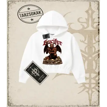 LUCIFER Kadın Crop Kapşonlu Sweatshirt