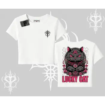 Lucky Cat Japon Tarzı Kedi Baskılı Babby Tee Tshirt