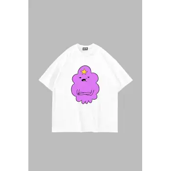 Lumpy Space Princess Baskılı Oversize Unisex Beyaz