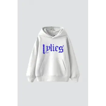 Lylies Baskılı Oversize Unisex Beyaz
