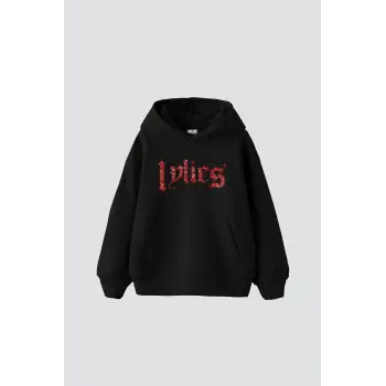 Lylies Kırmızı Taş Baskılı Oversize Unisex Siyah