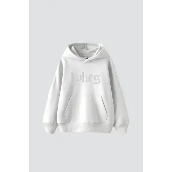 Lylies Taş Baskılı Oversize Unisex Beyaz