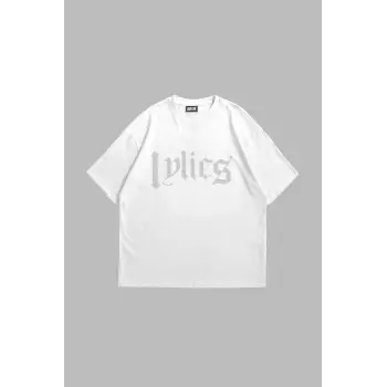 Lyrics Taş Baskılı Oversize Unisex Beyaz