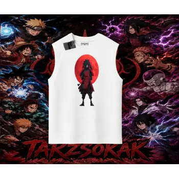 Madara Uchiha Naruto Anime Karakteri Oversize Unisex Kolsuz Tişört Beyaz