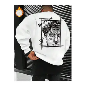 Manfinity EMRG Figure & Letter Graphic Sweatshirt Beyaz
