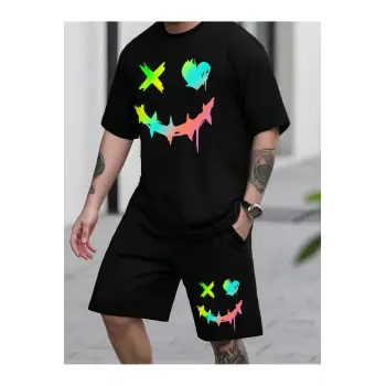 Manfinity Homme 2li Erkek Günlük Basit Kısa Kollu Tişört Ve Şort Takımı