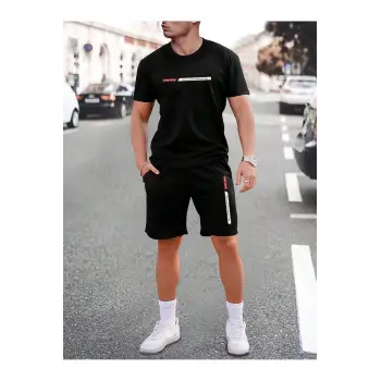 Manfinity Homme Erkek Mektup Tişört ve Şort Takımı