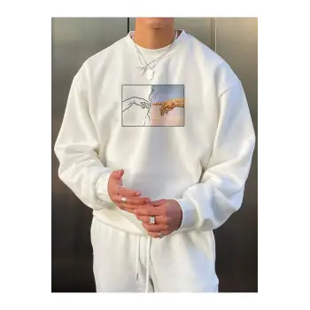 Manfinity Homme Hand Print Drop Shoulder Sweatshirt Beyaz