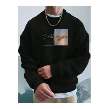 Manfinity Homme Hand Print Sweatshirt Siyah