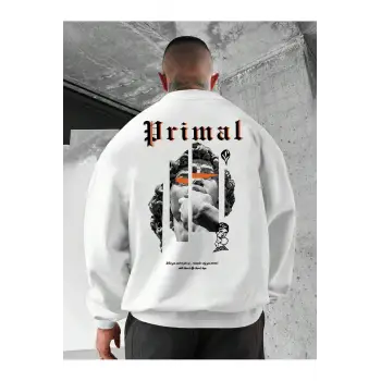 Manfinity Hypemode Slogan & Sculpture Print Pullover Beyaz