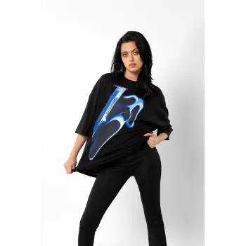 Mask Baskılı Siyah Unisex Oversize