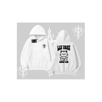Meditasyon Yapan Kedi Baskılı Kapşonlu Sweatshirt