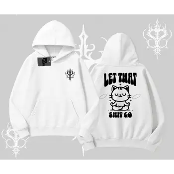 Meditasyon Yapan Kedi Baskılı Kapşonlu Sweatshirt