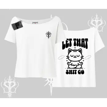 Meditasyon Yapan Kedi Baskılı Kayık Yaka Tshirt