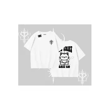 Meditasyon Yapan Kedi Baskılı Oversize Tshirt