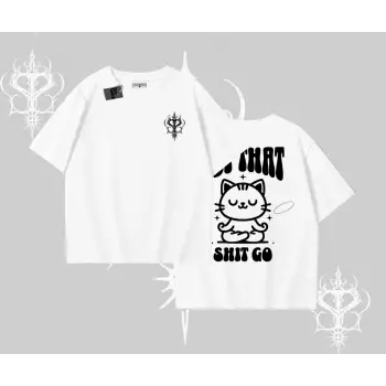 Meditasyon Yapan Kedi Baskılı Oversize Tshirt