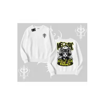 Meowsic Purrfect Kedi Arka Baskılı Biskilet Sweatshirt