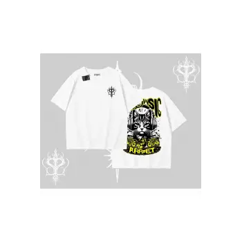 Meowsic Purrfect Kedi Arka Baskılı Oversize Tshirt