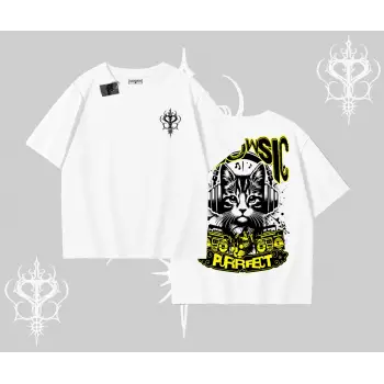 Meowsic Purrfect Kedi Arka Baskılı Oversize Tshirt